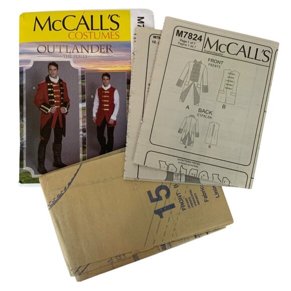 McCalls M7824 Mens Costume Sewing Pattern Outlander Red Coat Jacket & Vest 46-52 - Picture 3 of 3